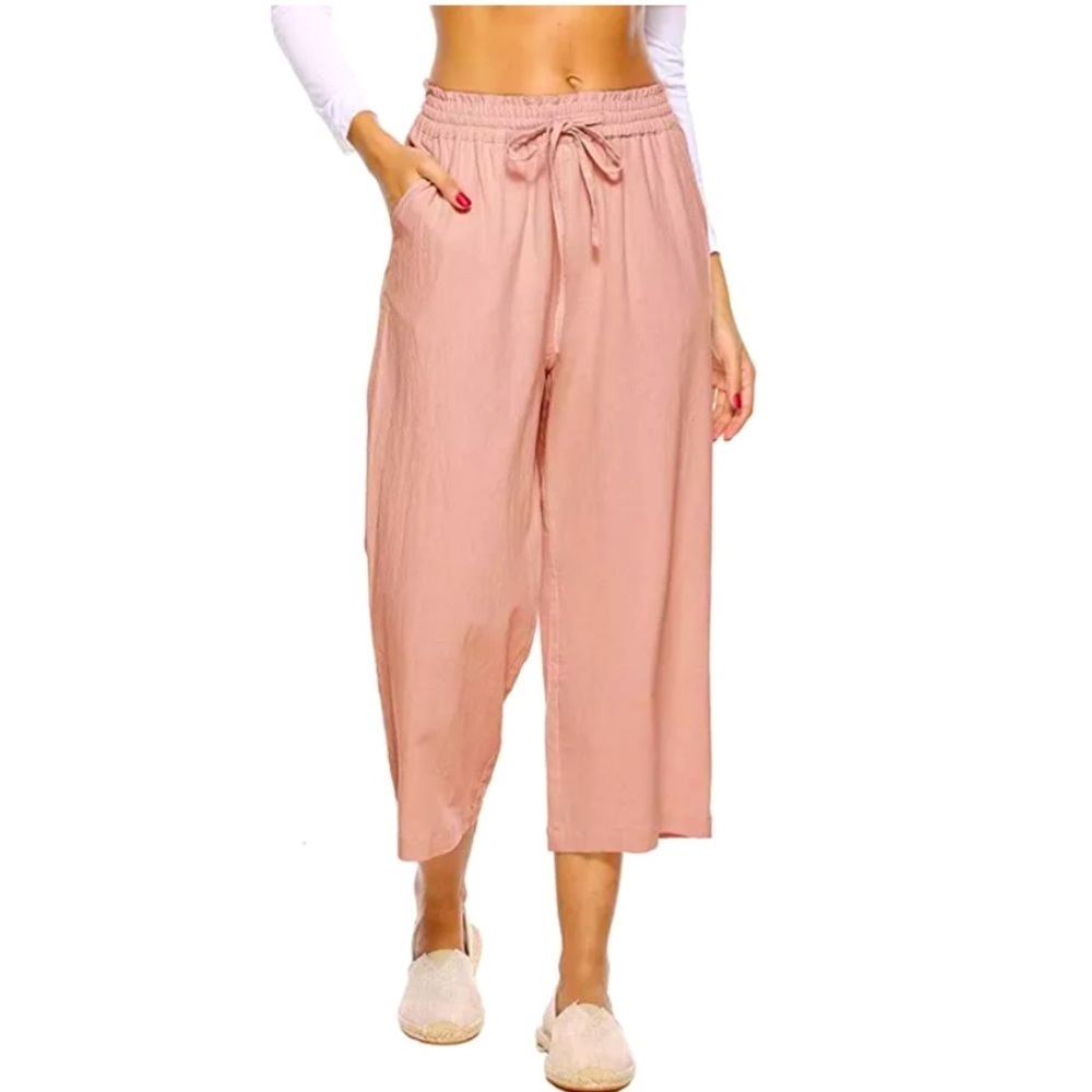NWOT 100% Linen Size Small Dusty Rose Crop Pants